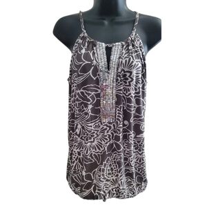 INC International Concepts Floral Halter Top With Sequins Grey & White Size M